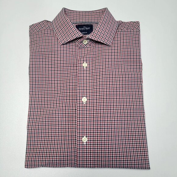 Savile Row Slim Fit Dress Shirt Red/Blue Gingham Check Size 16 34/35 - Picture 9 of 12